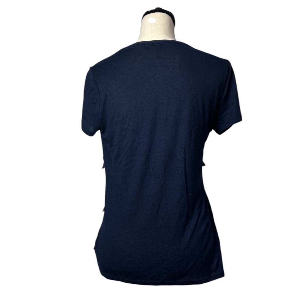 White House Black Market Women's Short Sleeve Top S Navy Blue Fringes Pre-Owned - Picture 2 of 8